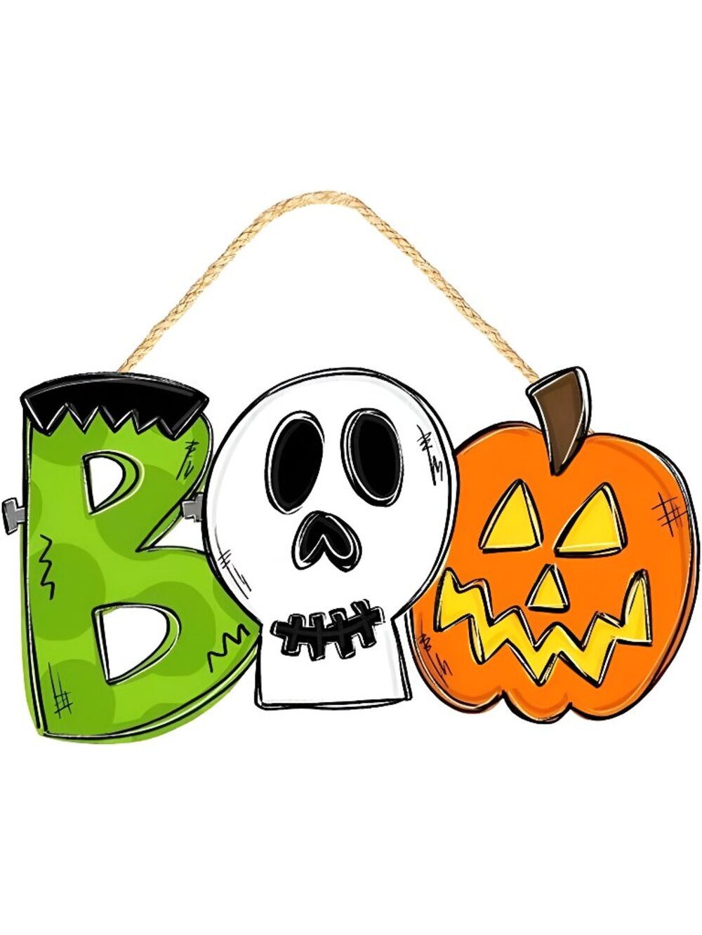 Halloween Decorations Wooden Door Sign for Front Door, Pumpkin BOO Sign Hanging